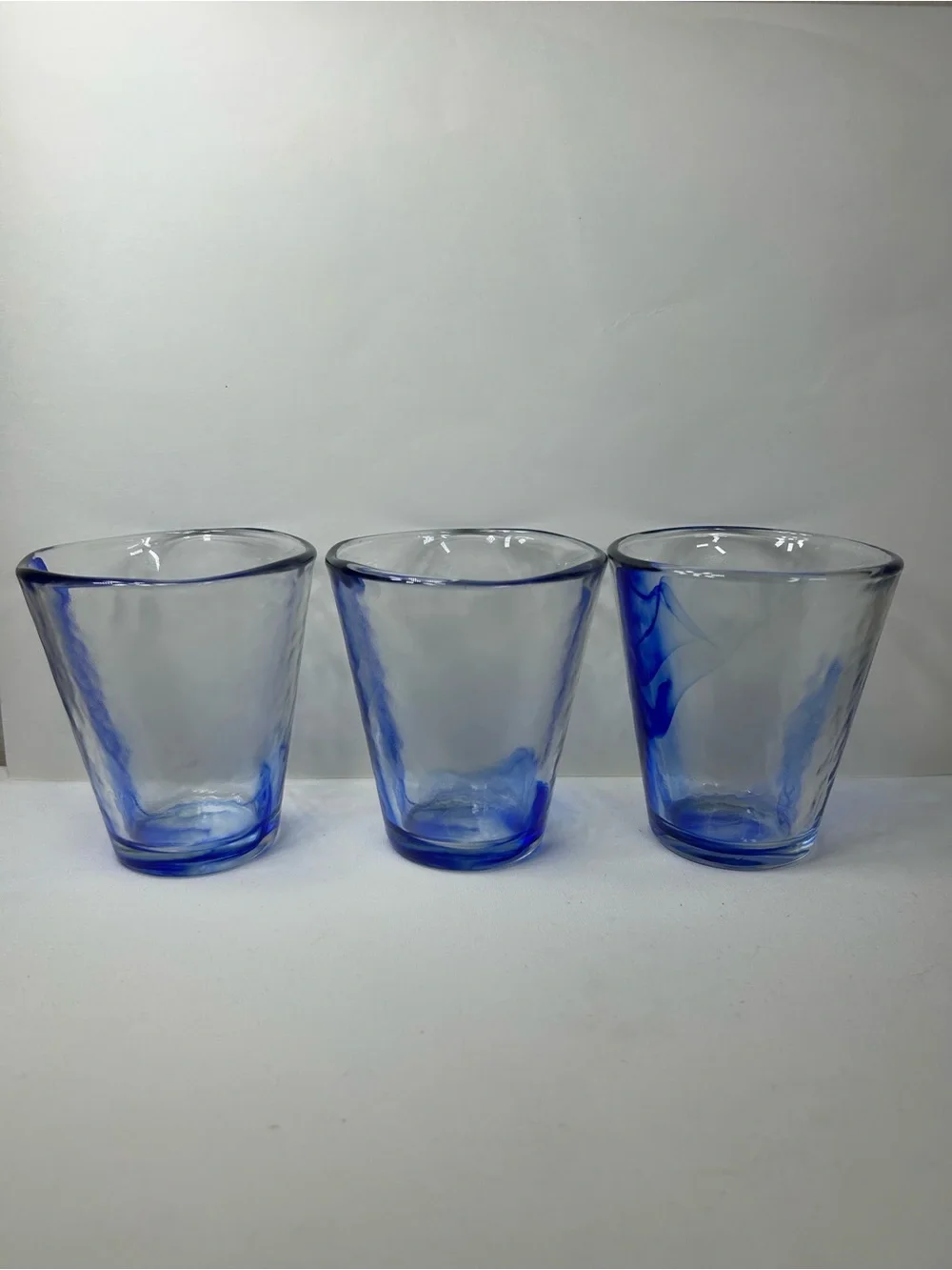 Set of 3 Bormioli Rocco Murano Cobalt Blue Swirl Tumblers Drinking Glasses